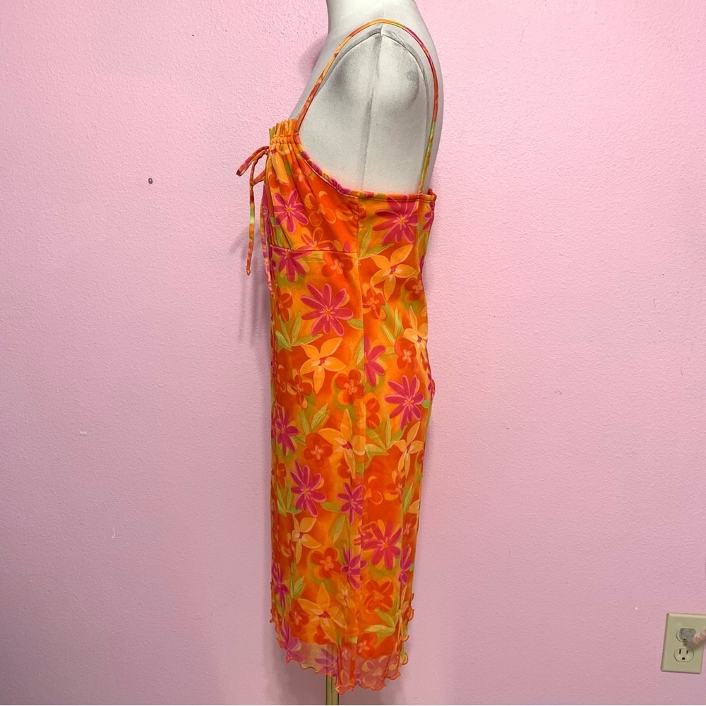 VTG 90’s Retro Floral Orange and Pink Mini Dress M/L - Picture 3 of 7